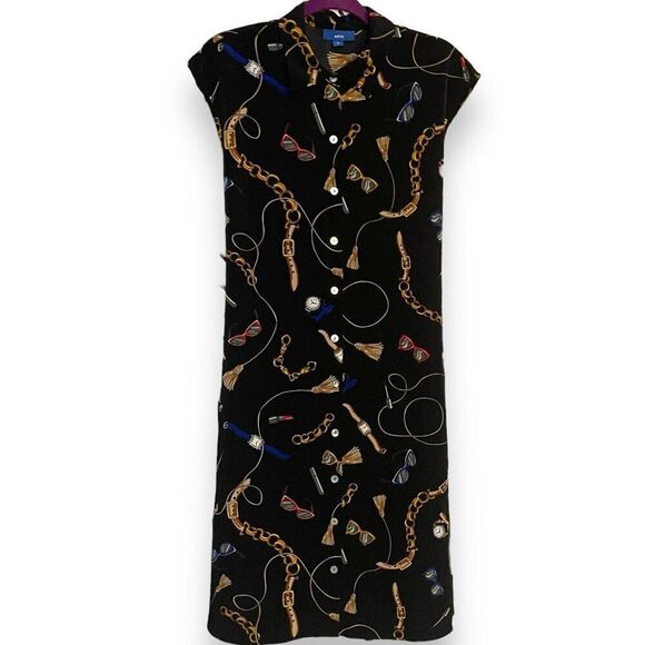 APT. 9 Belted Knee Length Dress Womens M Black Baroque Watches Sunglasses Casual - Picture 1 of 12